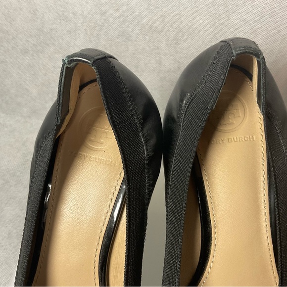 Tory Burch Caroline Wedge Ballet Black Leather- Size 8 - Picture 6 of 14